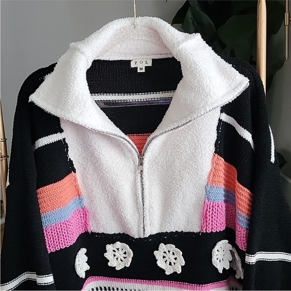 POL Womens High Collar Half Zip Oversized Color
Block Sweater Pink Black Sz M - Picture 3 of 12